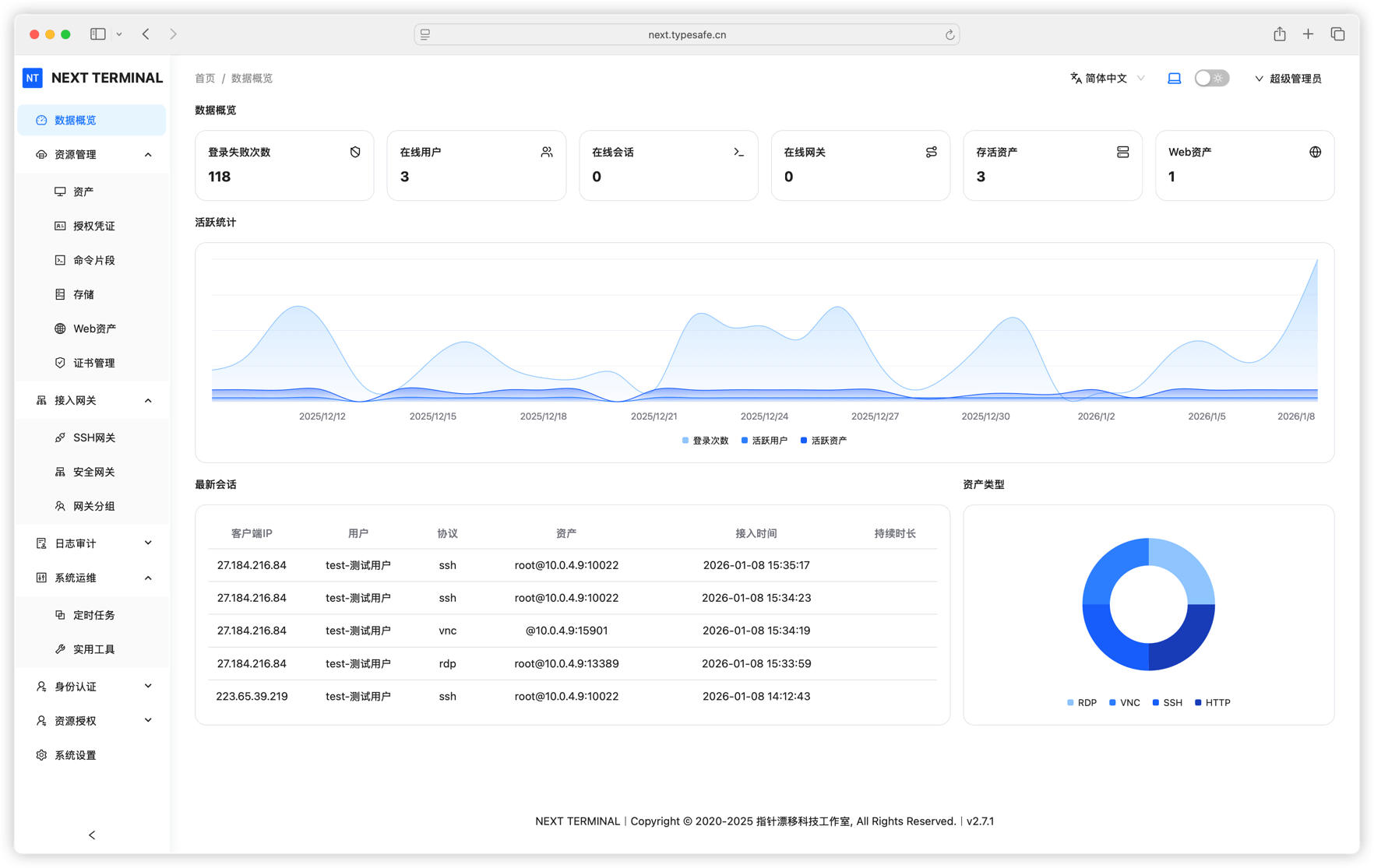 Main interface screenshot of Next Terminal unified operations access platform